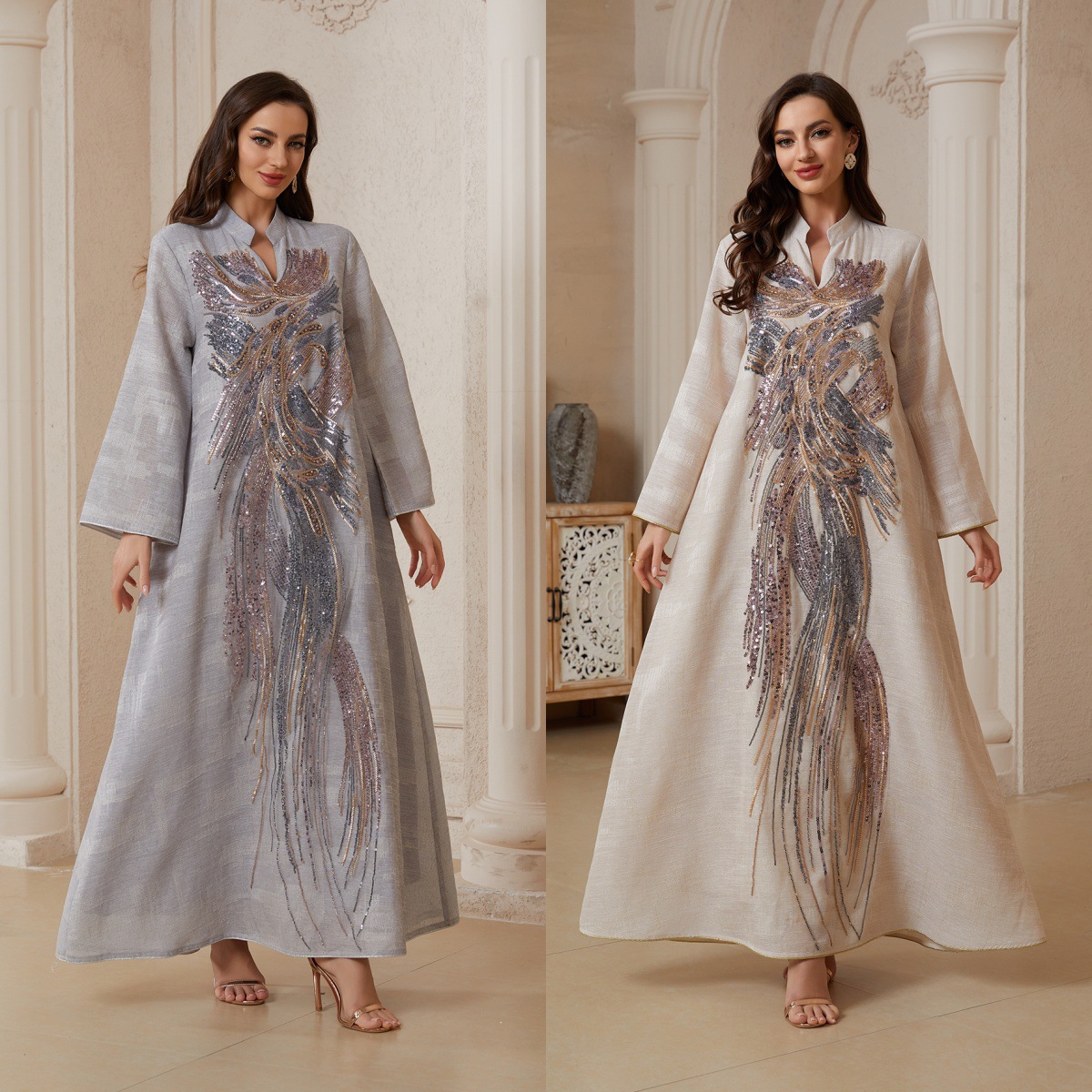 Muslim Womens Dress Made Of Mesh Fabric With Sequins